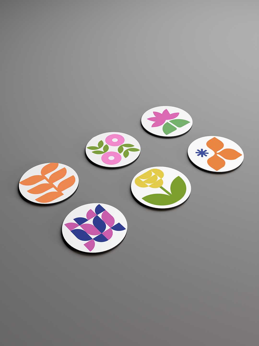 Geo Floral Graphic Coasters - Pack of 6