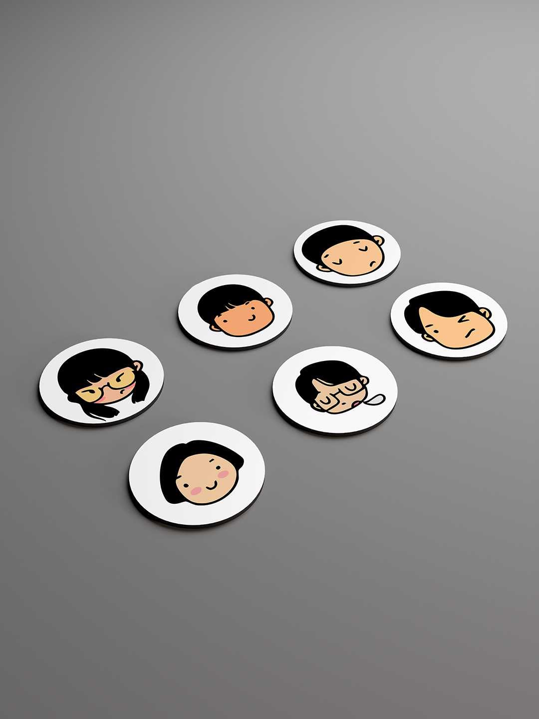 Face Expression Graphic Coasters - Pack of 6