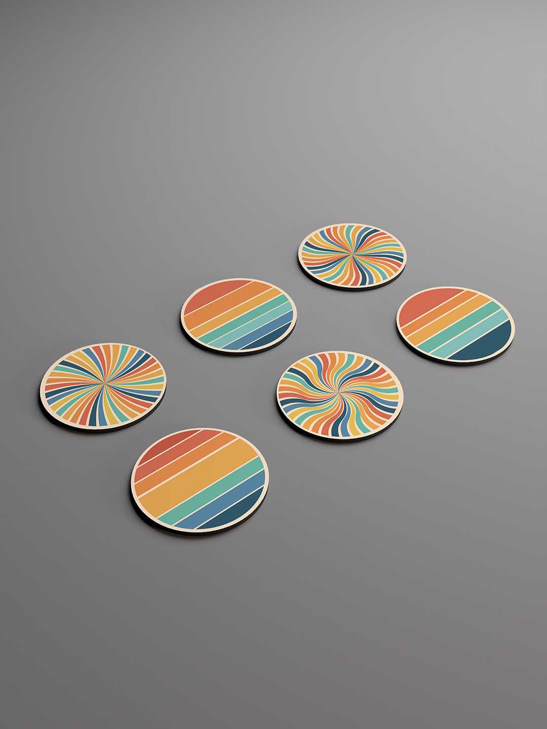 Retro Pattern Graphic Coasters - Pack of 6