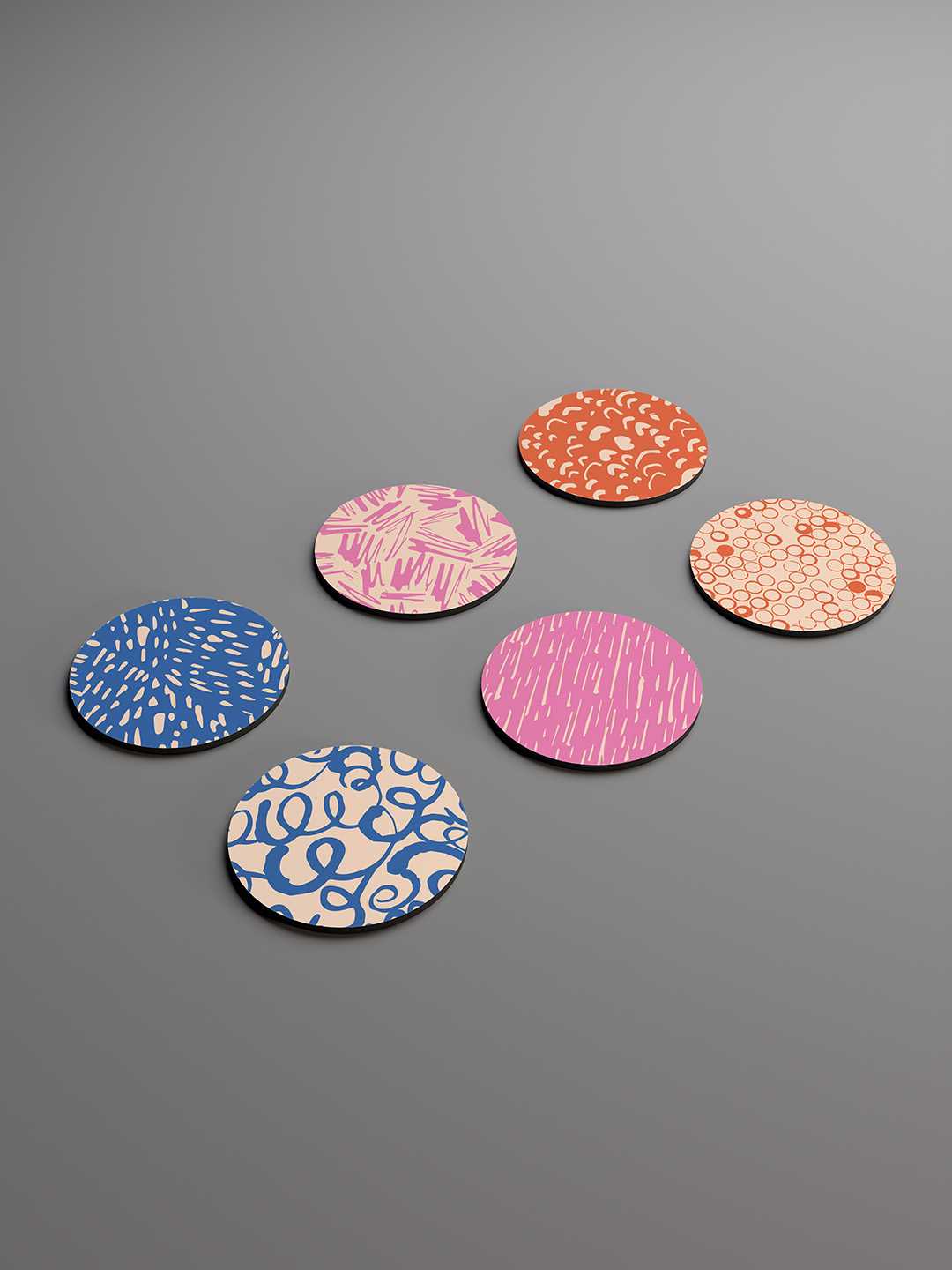 Doodle Pop Pattern Graphic Coasters - Pack of 6