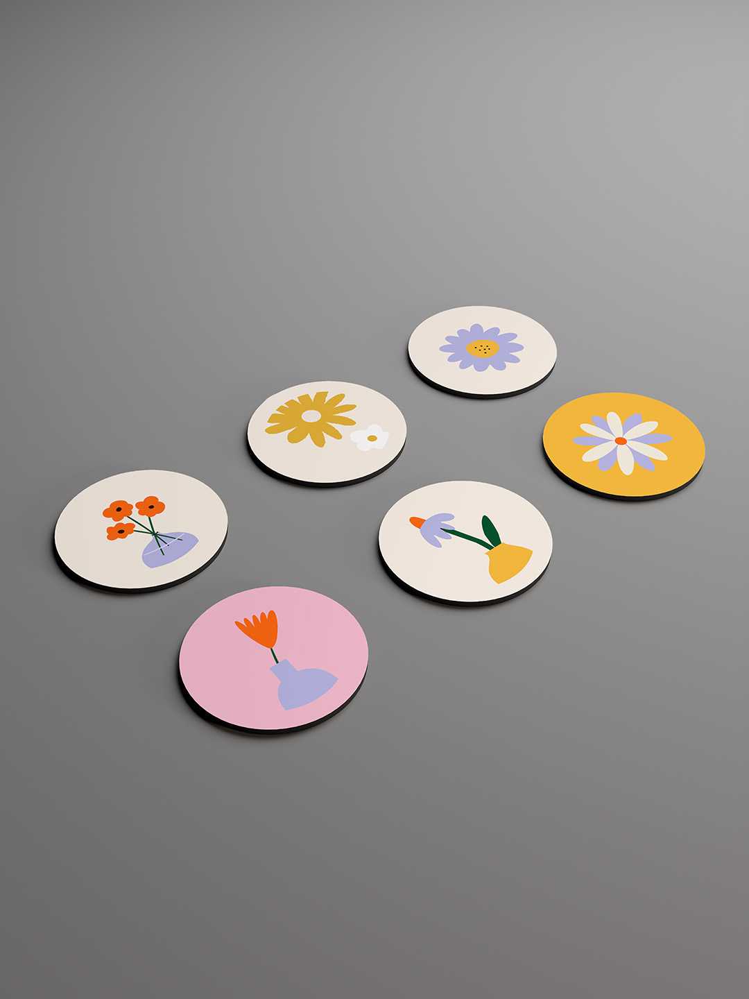 Floral Graphic Coasters - Pack of 6