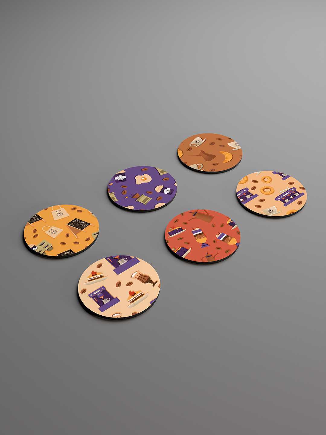 Brew & Bakery Graphic Coasters - Pack of 6