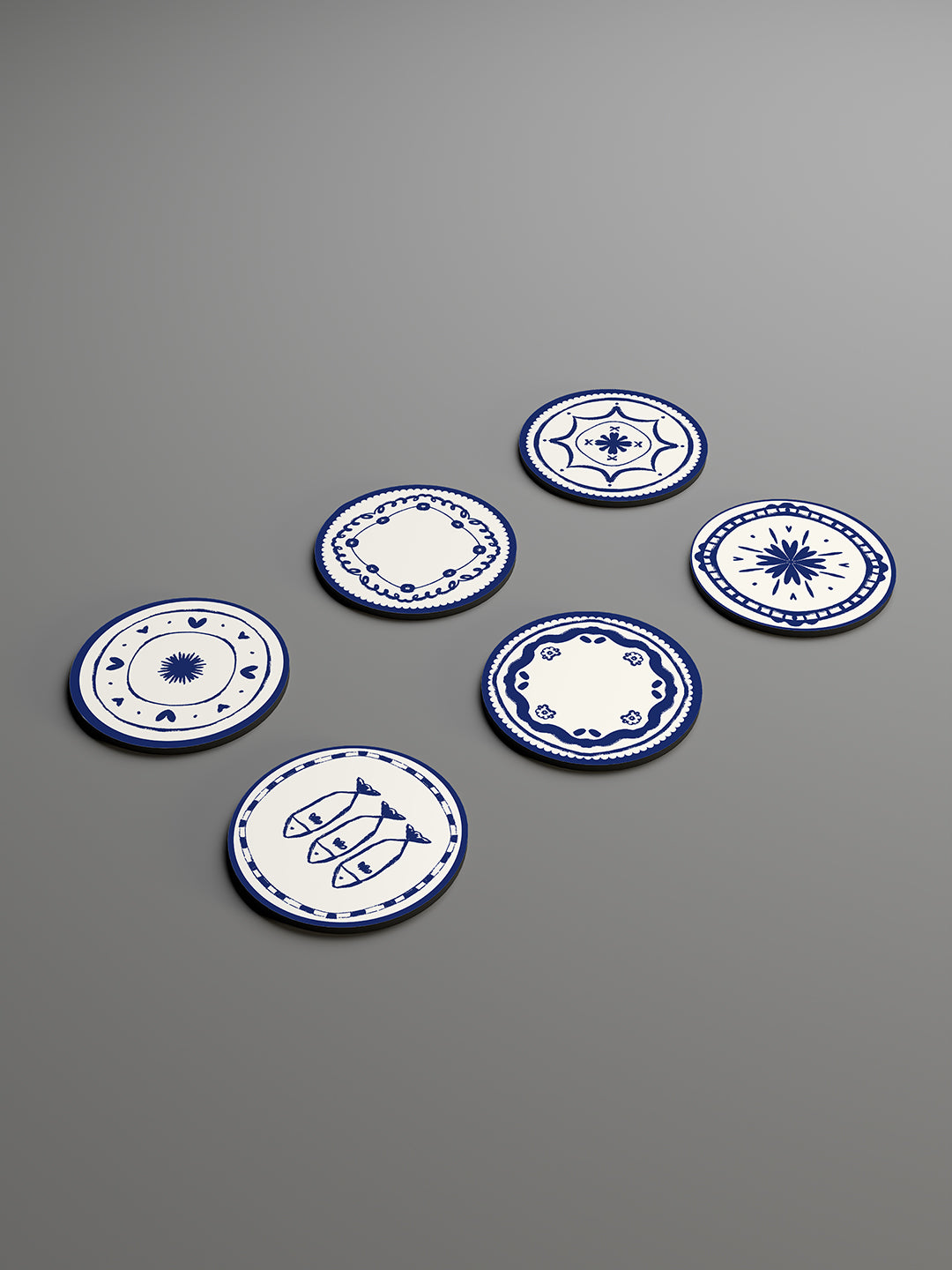 Indigo Charm Graphic Coasters - Pack of 6