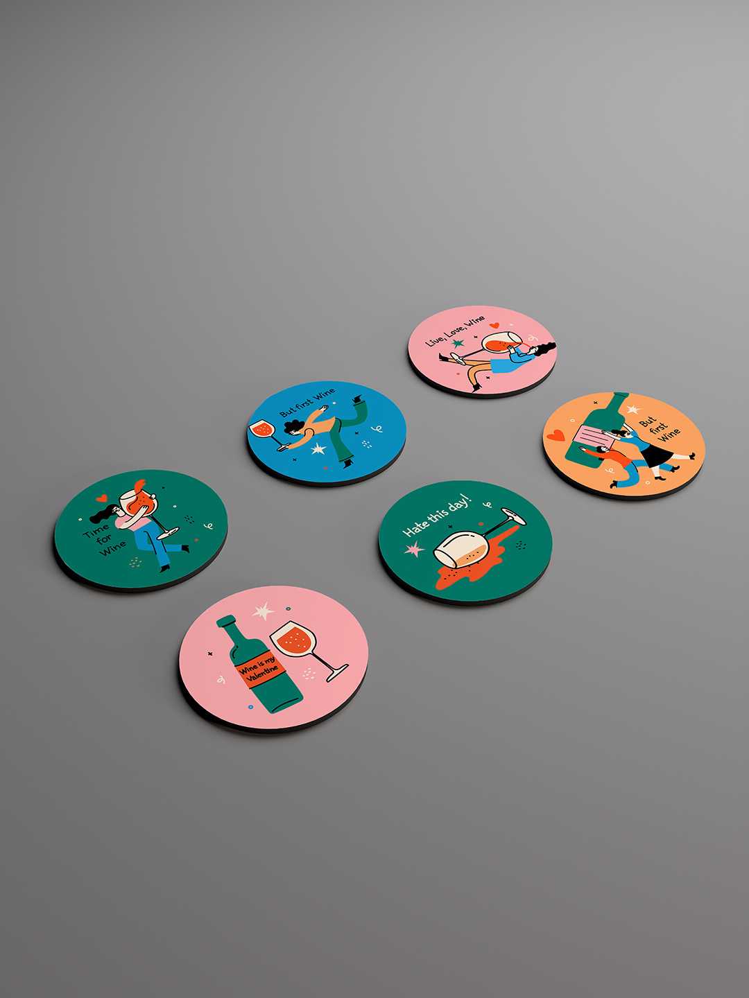 Wine and Dine Graphic Coasters - Pack of 6