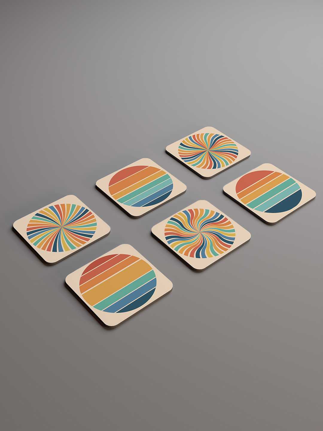 Retro Pattern Graphic Coasters - Pack of 6