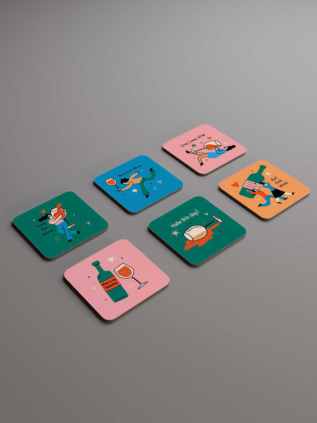 Wine and Dine Graphic Coasters - Pack of 6