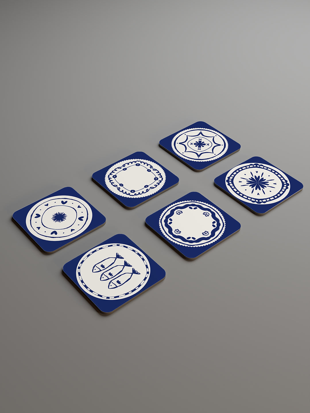 Indigo Charm Graphic Coasters - Pack of 6
