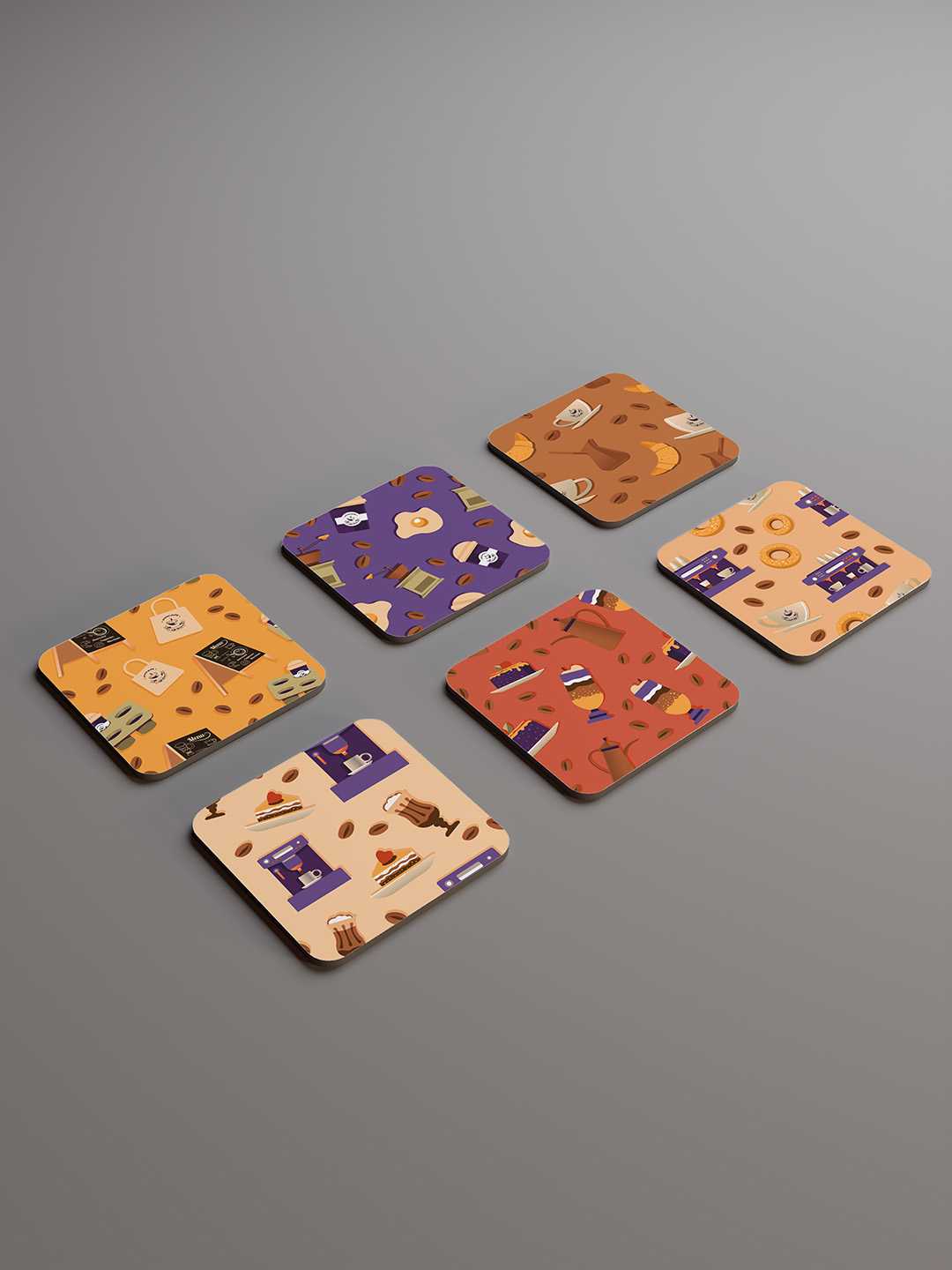 Brew & Bakery Graphic Coasters - Pack of 6