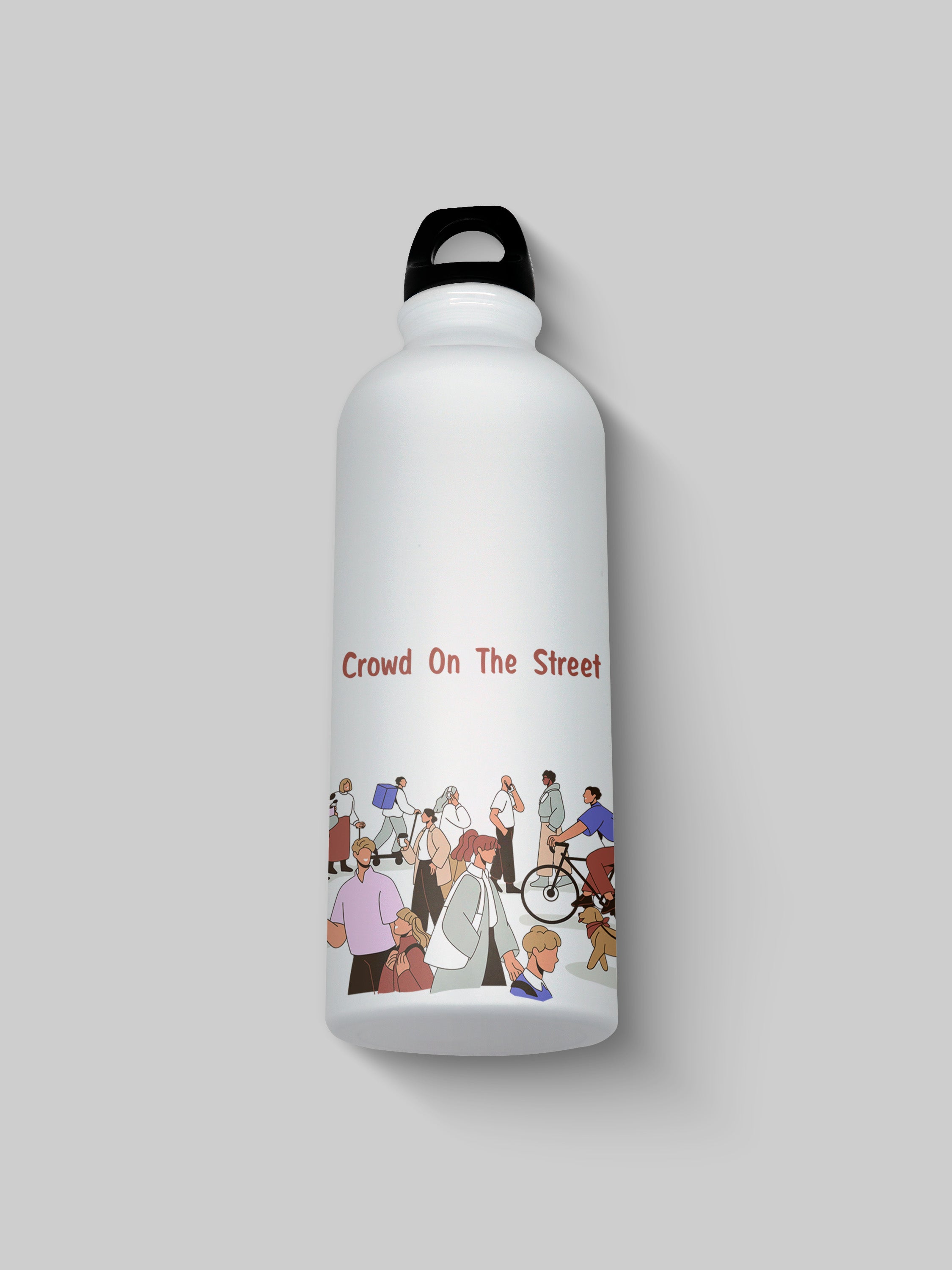 Crowd on Street Art Graphic Metal Bottle