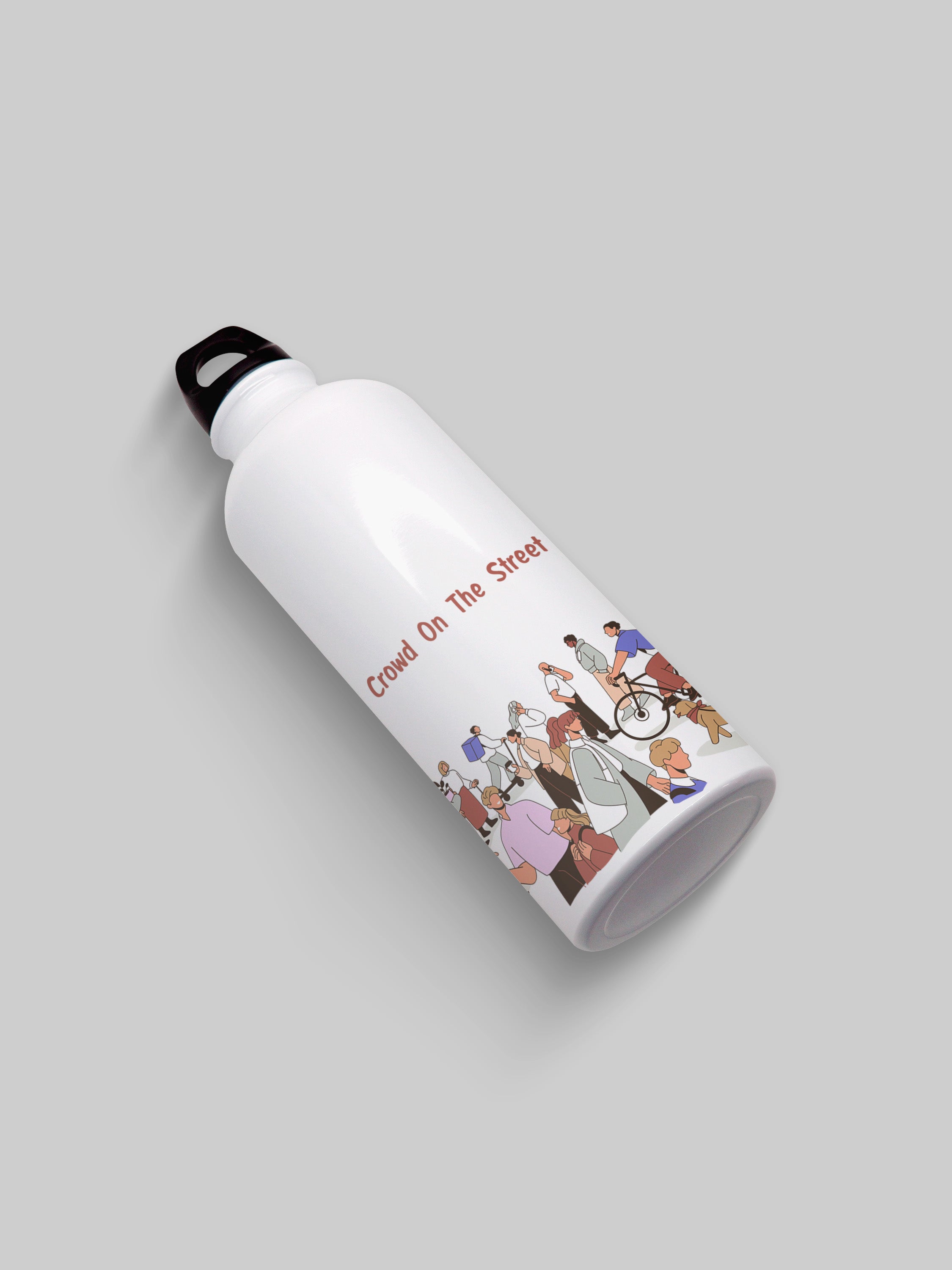 Crowd on Street Art Graphic Metal Bottle
