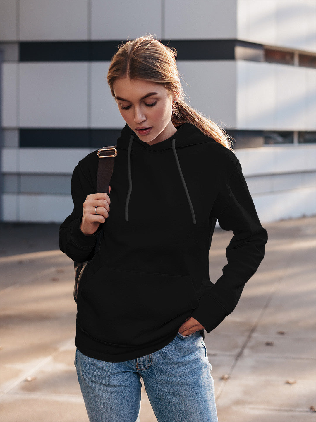 Black Solid Unisex Hoodie