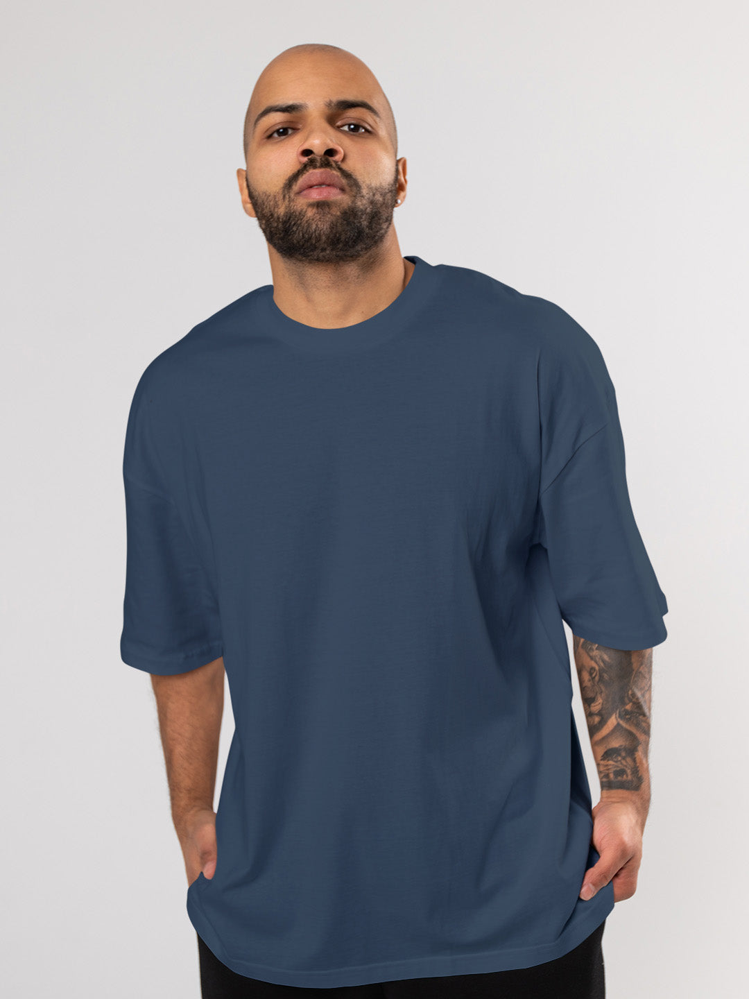 Blue Solid Oversized Tee