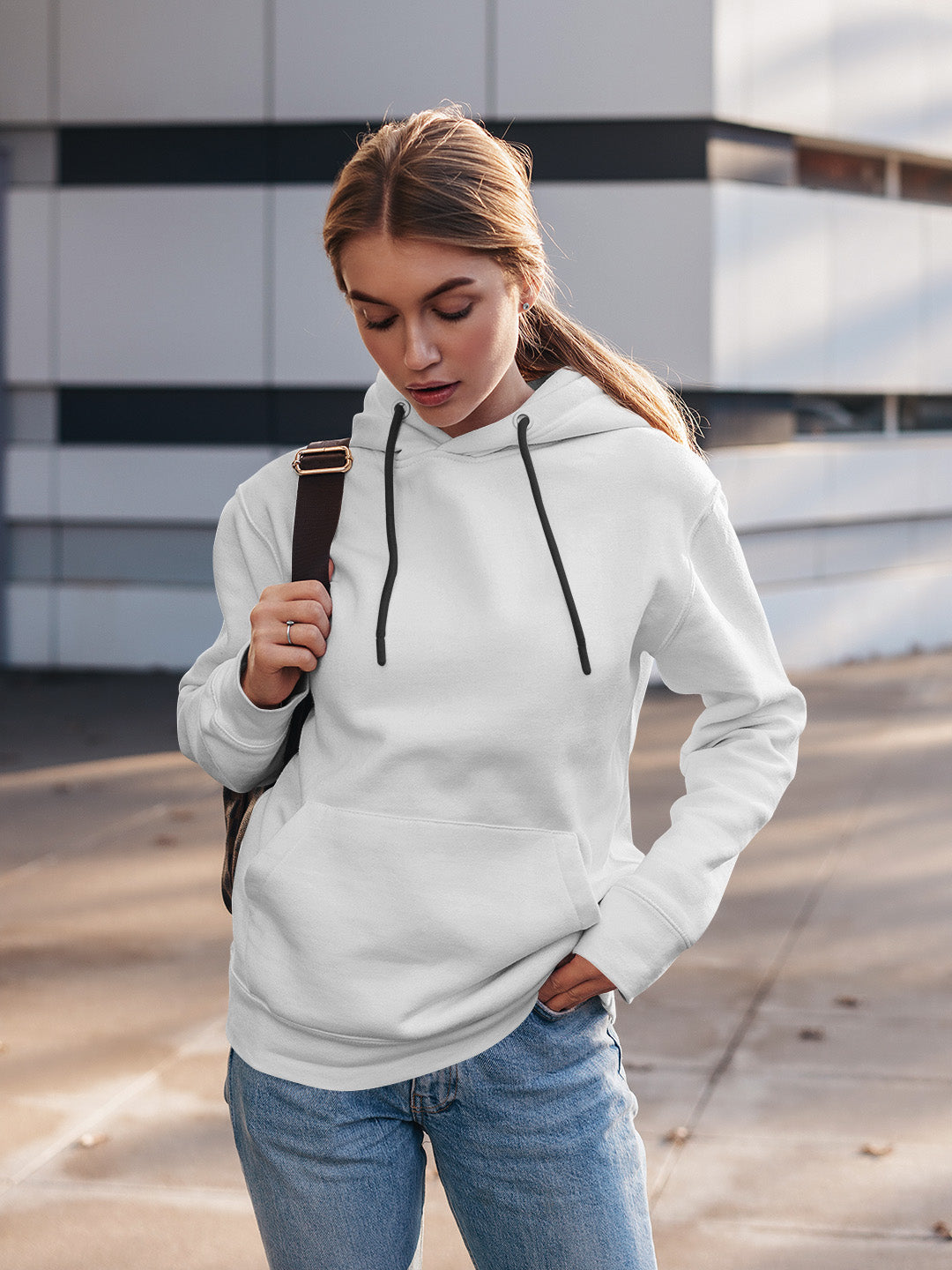 White Solid Unisex Hoodie