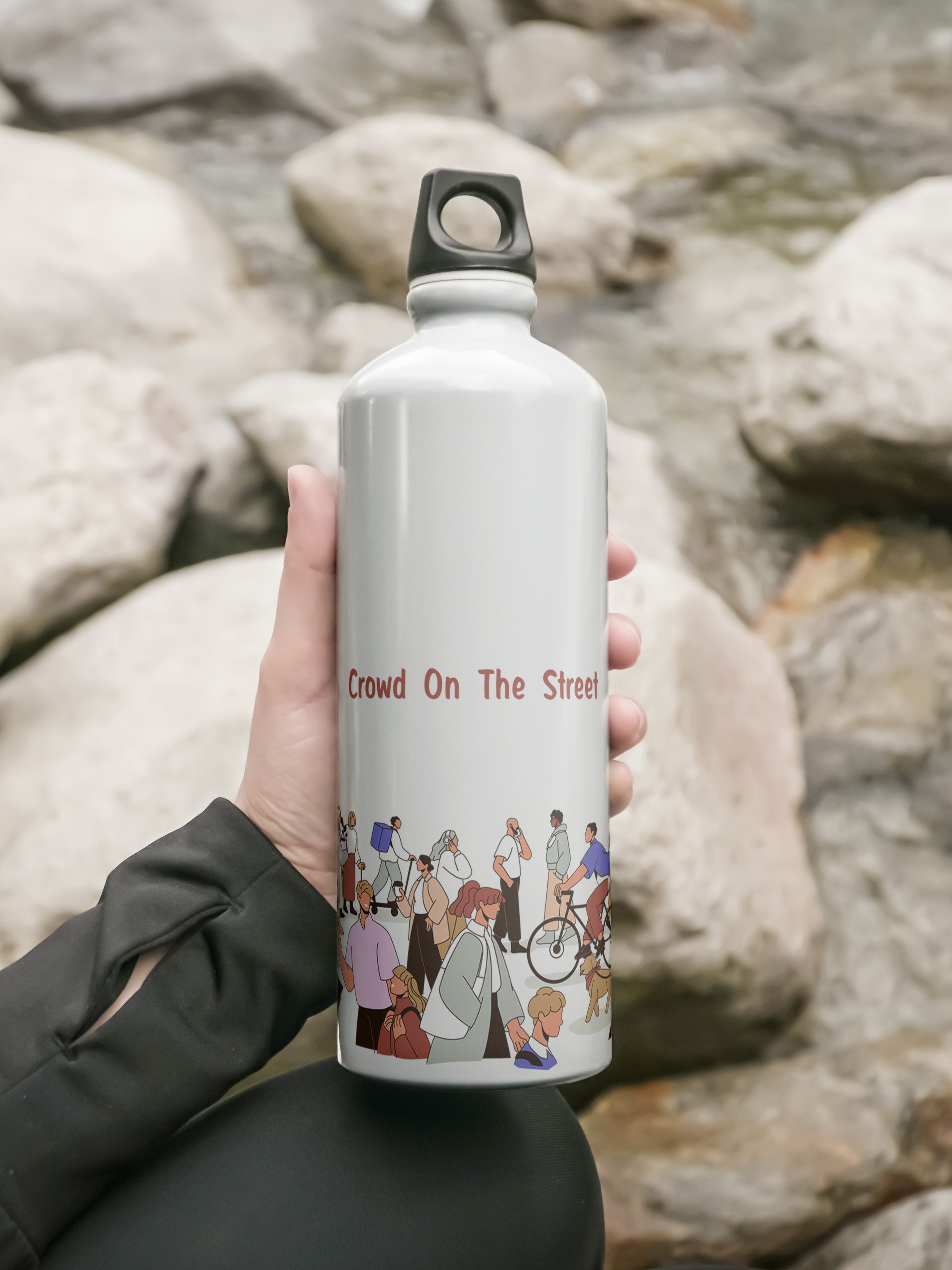 Crowd on Street Art Graphic Metal Bottle