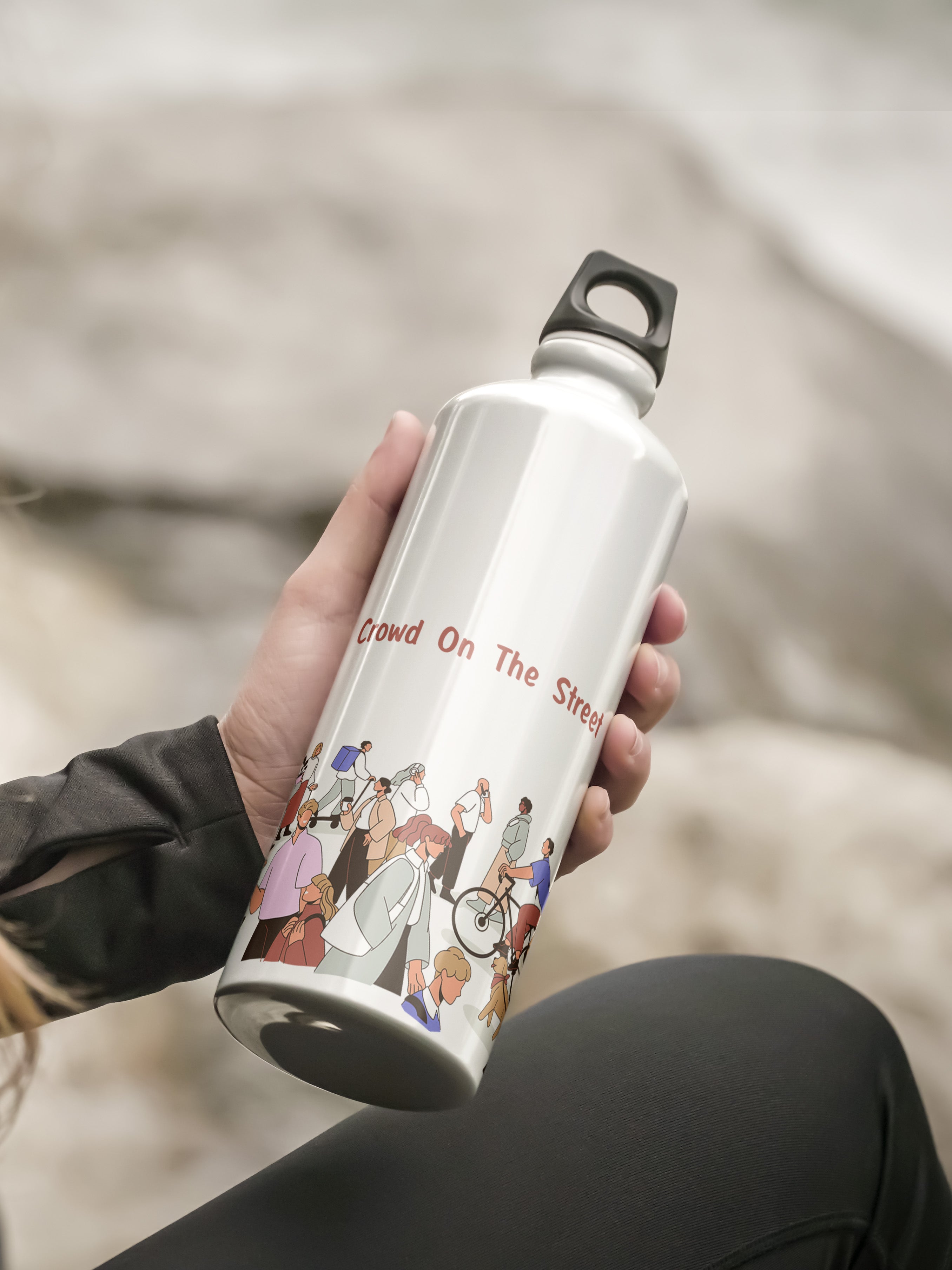 Crowd on Street Art Graphic Metal Bottle