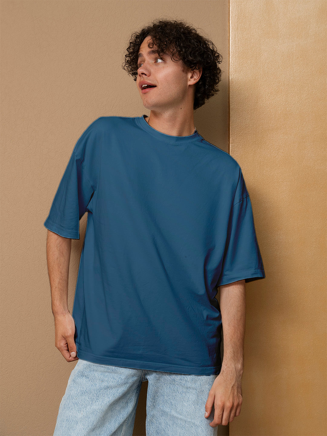 Blue Solid Oversized Tee