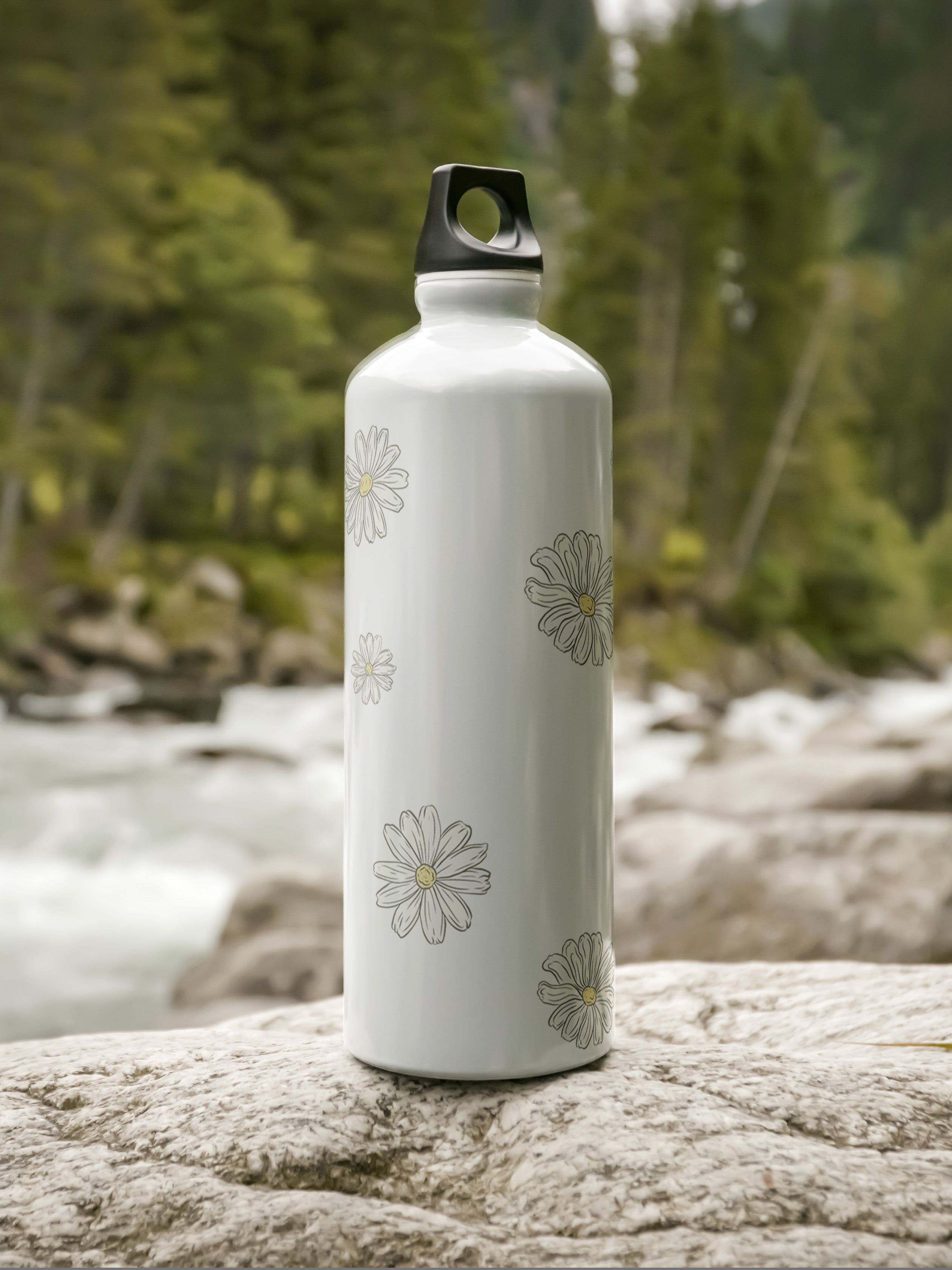Daisy Flower Pattern Graphic Metal Bottle