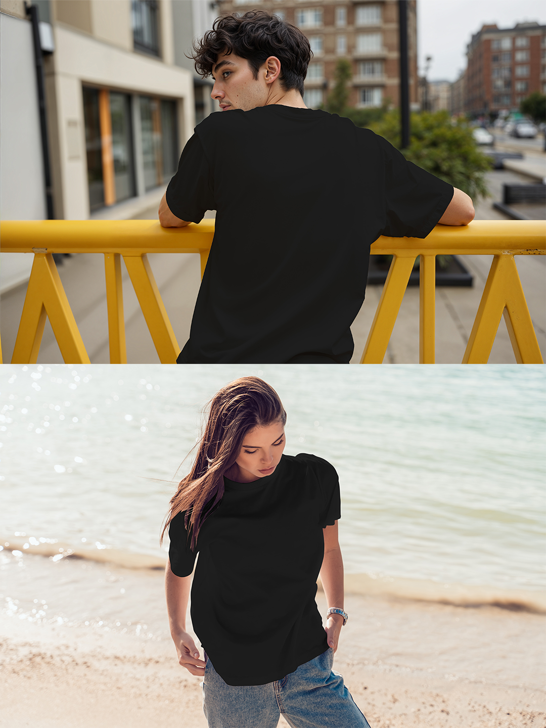 Black Solid Oversized Tee