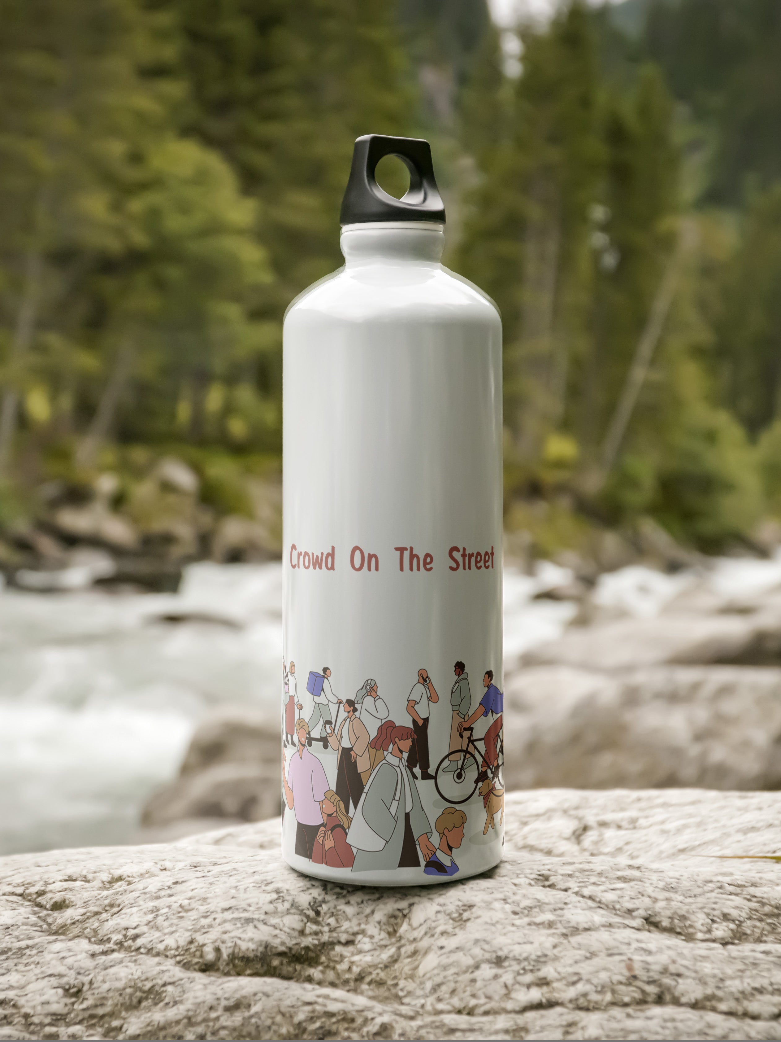 Crowd on Street Art Graphic Metal Bottle